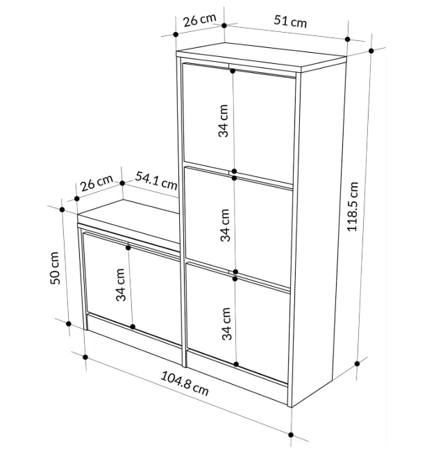 Kalune Dude Schuhschrank Eiche - 105 x 119 x 26 cm - Geräumig und stilvoll