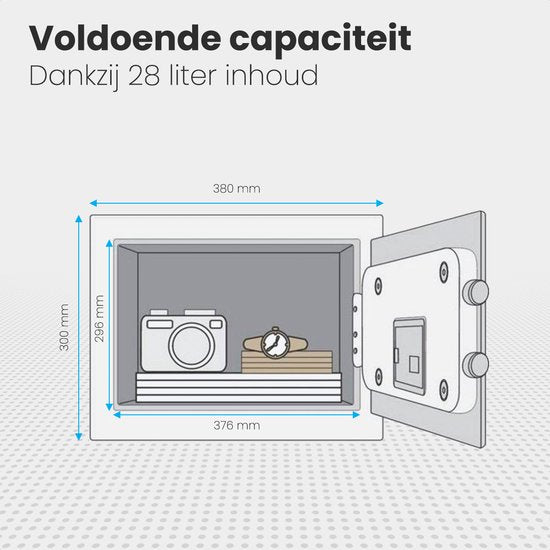 Auronic Elektronischer Safe - Zahlenkombinationsschloss - Schlüssel - Wandmontage - 4,3cm Tür - 130dB Alarm - 28L - 30x38x30cm - 10KG - Stahl - Schwarz