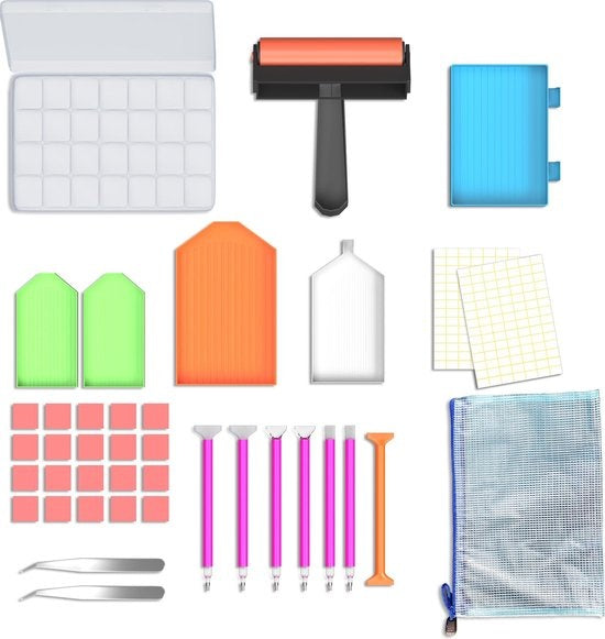 RubyeÂ® Diamantmalerei Zubehör Paket - Aufbewahrungsbox - Diamantmalerei Erwachsene - Roller - Stifte - Wachs - Shaker - Etui - Pinzette - Starter Pack