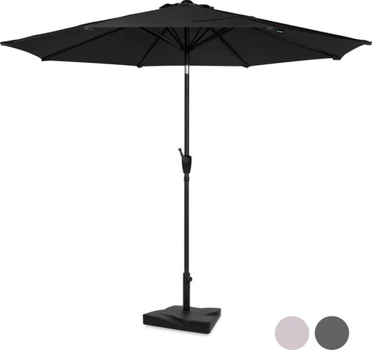 VONROC Premium Stick Sonnenschirm Recanati Ø300cm - Inkl. Sonnenschirmfuß & Schutzhülle - Runder Sonnenschirm - Neigbar - UV-beständiges Tuch - Schwarz