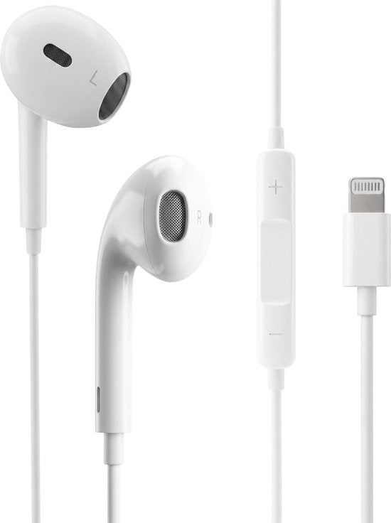 Nuvance Kopfhörer mit Kabel – Kompatibel mit Lightning – In-Ear-Kopfhörer mit Kabel – Kopfhörer mit Kabel und Mikrofon – Weiß