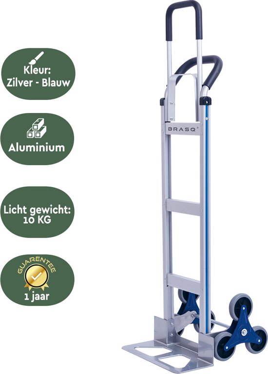 BRASQ Faltbarer Aluminium-Trolley - Kapazität 150 KG - Treppen-Trolley - Transportwagen - Trolley