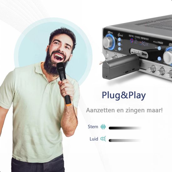 Tech Essentials Drahtloses Mikrofon - USB-C-Empfänger - Karaoke - ASMR - Studio - Geeignet für Party-Box - 3,5-6,3mm Klinke