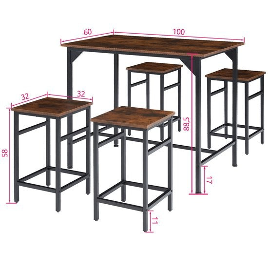 tectake - Bistrotisch-Set / Stehtisch-Set Edinburgh industrial dark - 404306