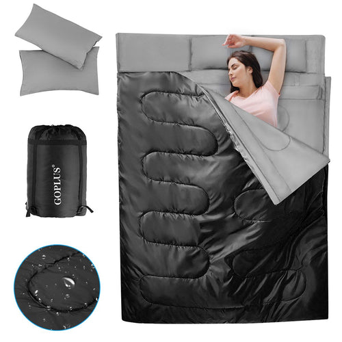 Coast Doppelschlafsack mit 2 Kissen - Doppel - mit Tragetasche - wasserdicht - 220 x 150 cm - Schwarz