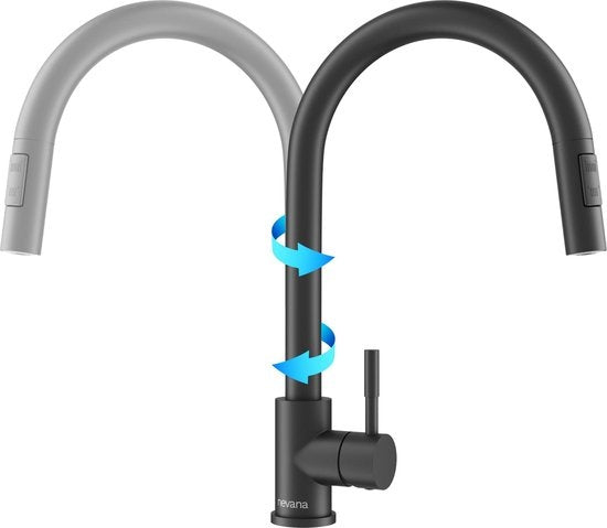 Nevana - Küchenarmatur - 2 Modi - mit ausziehbarem Auslauf - Edelstahl - Schwarz