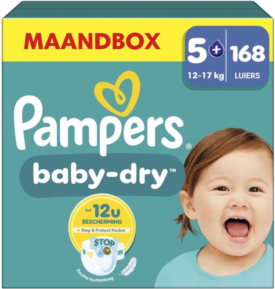 Pampers Baby-Dry Größe 5+ – 168 Windeln – 12 kg–17 kg