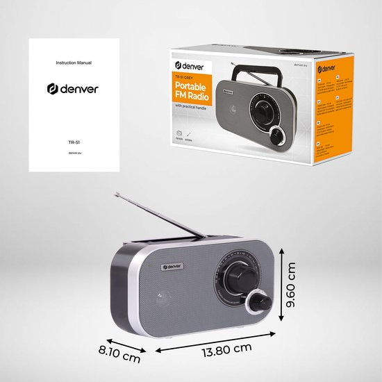 Denver - TR51 - Radio Retro - mit Batterie oder Netzstrom - Tragbar - Grau