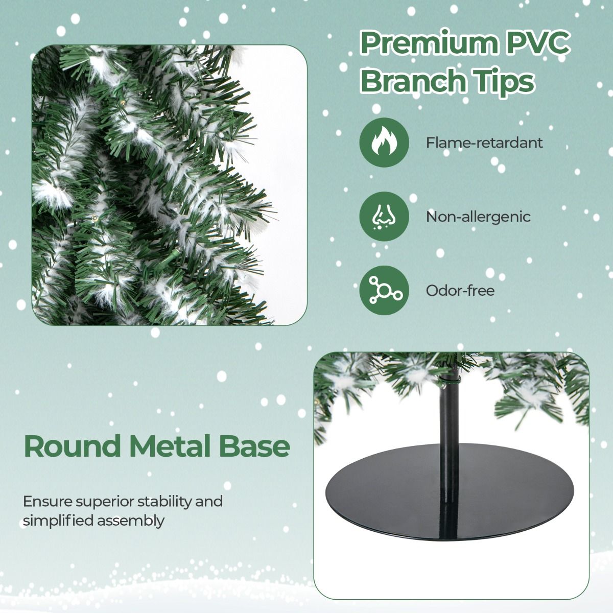 Coast Kunstweihnachtsbäume-Set – Bleistiftform – mit Kunstschnee und LED-Beleuchtung – 120/150/180 cm