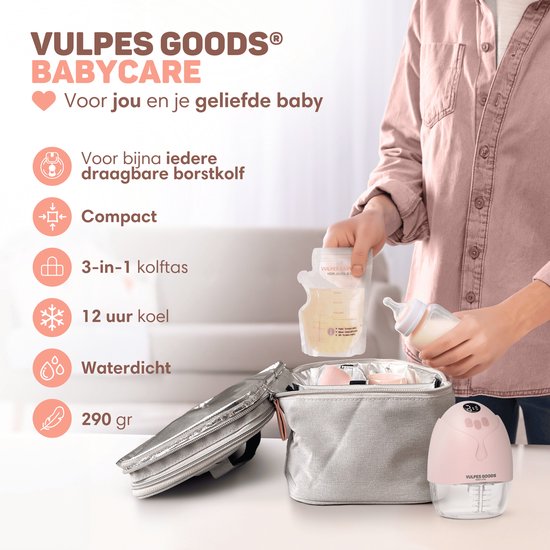 Vulpes Goods BabyCare Pumpentasche – Kühltasche für Milchpumpe & Muttermilch – Inkl. Kühlakku – Grau