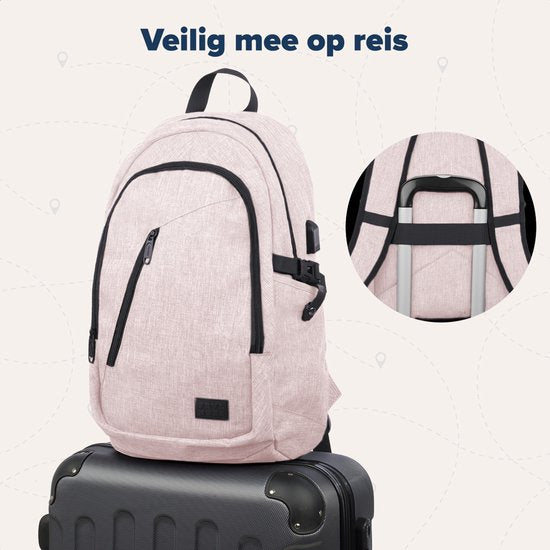 TRVLMORE Rucksack - 25L - 15.6 Zoll - Laptop-Rucksack mit USB - Schultasche - Männer und Frauen - Tasche Pink
