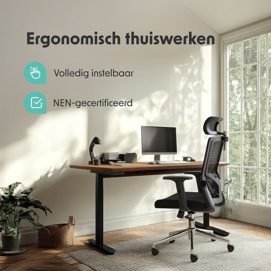 LifeGoods Ergonomischer Bürostuhl - Bürostuhl - NEN und SGS zertifiziert - Erwachsene - Kopfstütze - Schwarz/Chrom