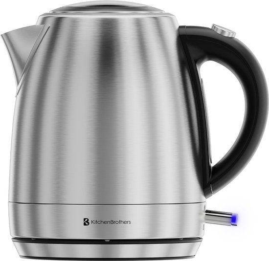 KitchenBrothers Wasserkocher - Elektrisch - 1 Liter - Kleine Campinggröße - Reise-Wasserkocher mit Kalkfilter - rostfreier Stahl