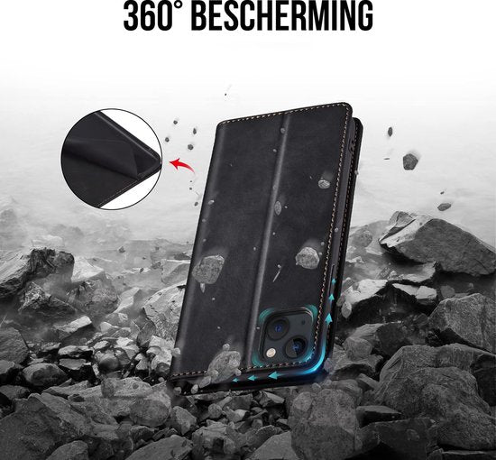 Podec Case mit Kartenhalter geeignet für iPhone 13 Mini Schwarzes Handy Case - Anti-Shock Bookcase Cover mit 1x Displayschutzfolie - Wallet Case