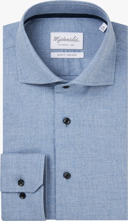 Michaelis Slim Fit Herrenhemd - Dobby - blau - Bügelfrei - Kragenweite: 39