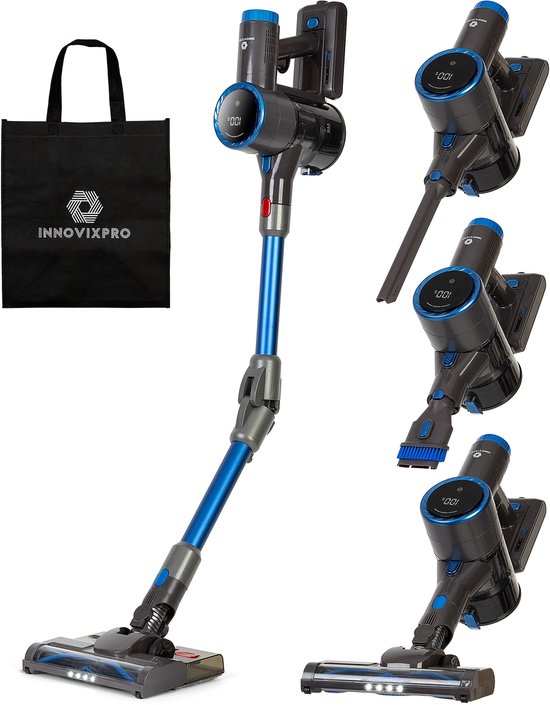 Innovixpro® Stabstaubsauger Cordless - Leistungsstarker 30KPa - Mit Wischfunktion - Beutellos - Akkubetrieben - Inkl. Extra Aufsätze & Aufbewahrungsbeutel - HEPA Filter - Multifunktional