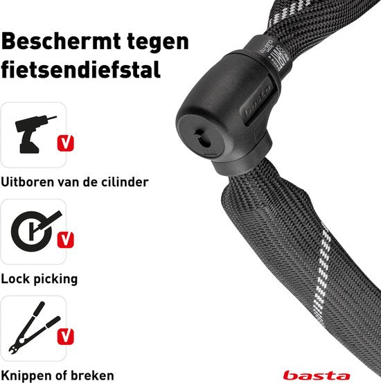 Basta Kettenschloss – ART 2 Fahrradschloss – Kette aus gehärtetem Stahl – Schloss mit Gütesiegel für E-Bikes und Fatbikes – 110 cm lang
