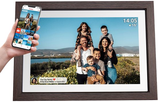 Denver Digitaler Bilderrahmen 10,1 Zoll – Holz – HD – Frameo-App – Fotorahmen – Digitaler Kalender – WLAN – 16 GB – IPS-Touchscreen – PFF1040DW