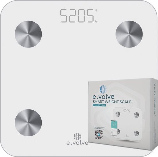 e.volve Waage Personenwaage Digital - 20x - Weiß - Intelligente Waage mit Körperanalyse - Präzisionswaage - Waage - Digitale Waage - Inkl.