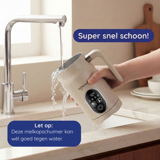 Safecourt kitchen Elektrischer Milchaufschäumer - 100% PFAS-frei - Display & Temperaturkontrolle - 4-in-1 - 350ml - Beige