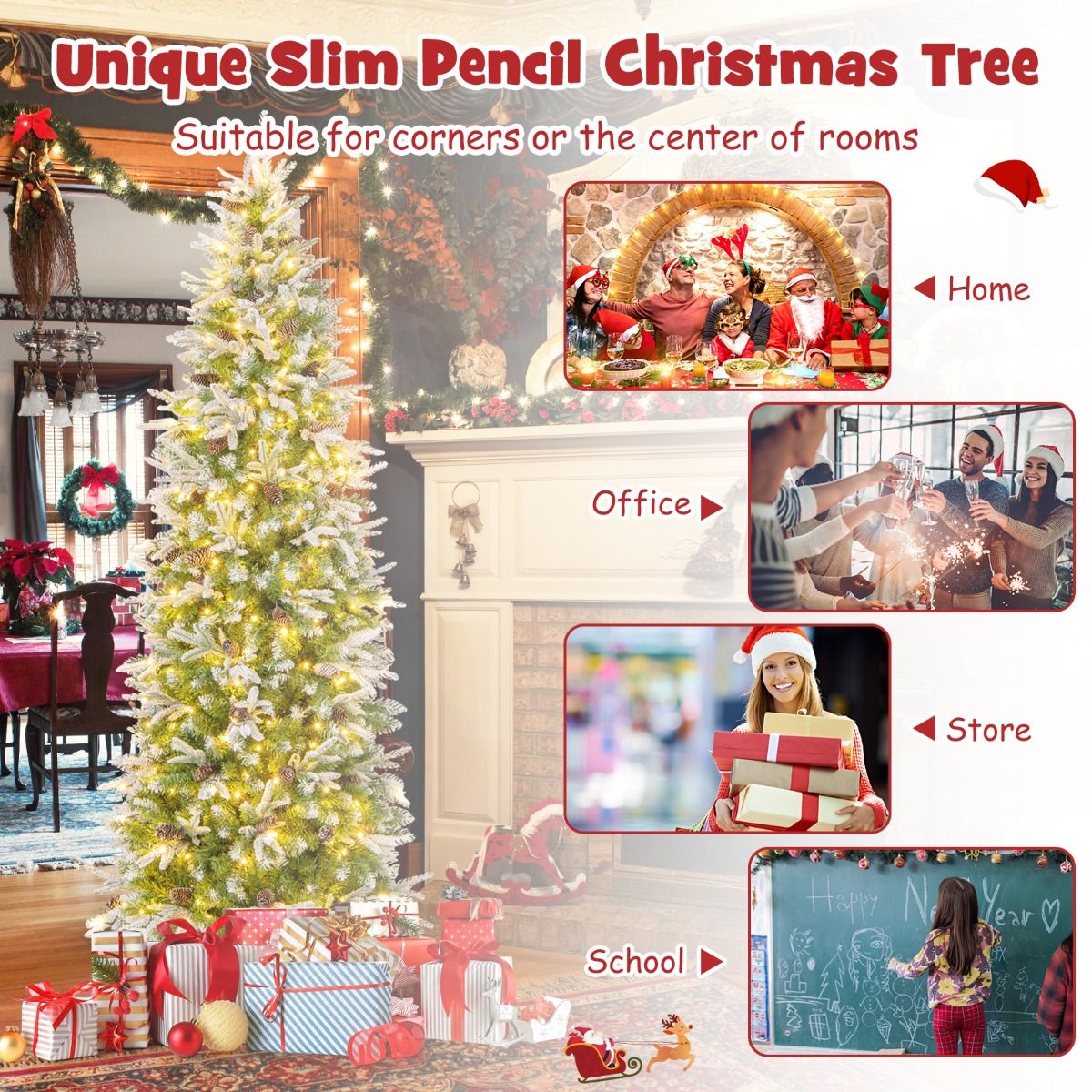 Coast Künstlicher Weihnachtsbaum 225 cm Grün/Weiß - Vorbeleuchtet mit Warm White LED - Scharnierkonstruktion - 913 Zweige - Mit Schnee und Tannenzapfen
