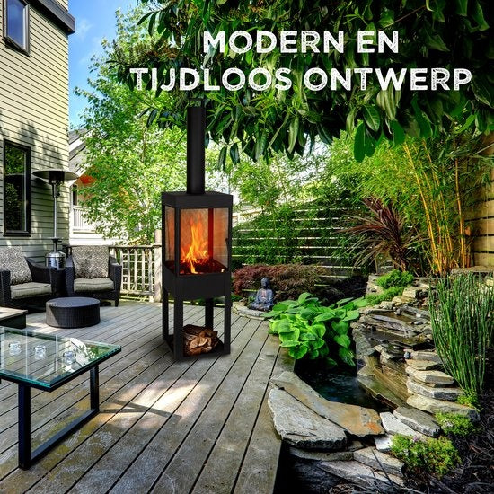 BBQ Collection Außenkamin – Außenofen mit Schornstein – 194 cm – Stahl – Schwarz