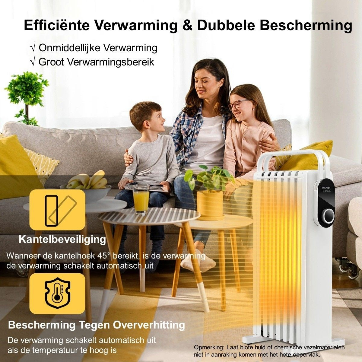 Coast 1500W Oilradiator 7 RIB -radiatoren met 3 verwarmingsniveaus Energiebesparing en oververhitting Bescherming Wit wit