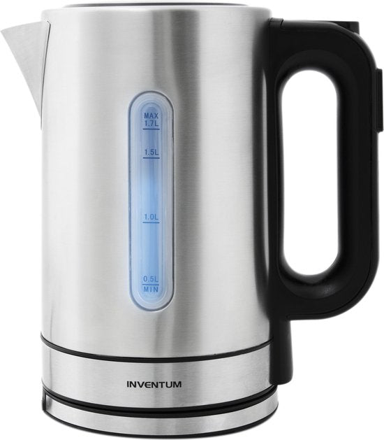 Inventum HW817D - Wasserkocher - Fassungsvermögen 1,7 Liter - Edelstahl - Warmhaltefunktion - LED-Licht - 2200 Watt - Edelstahl/Schwarz