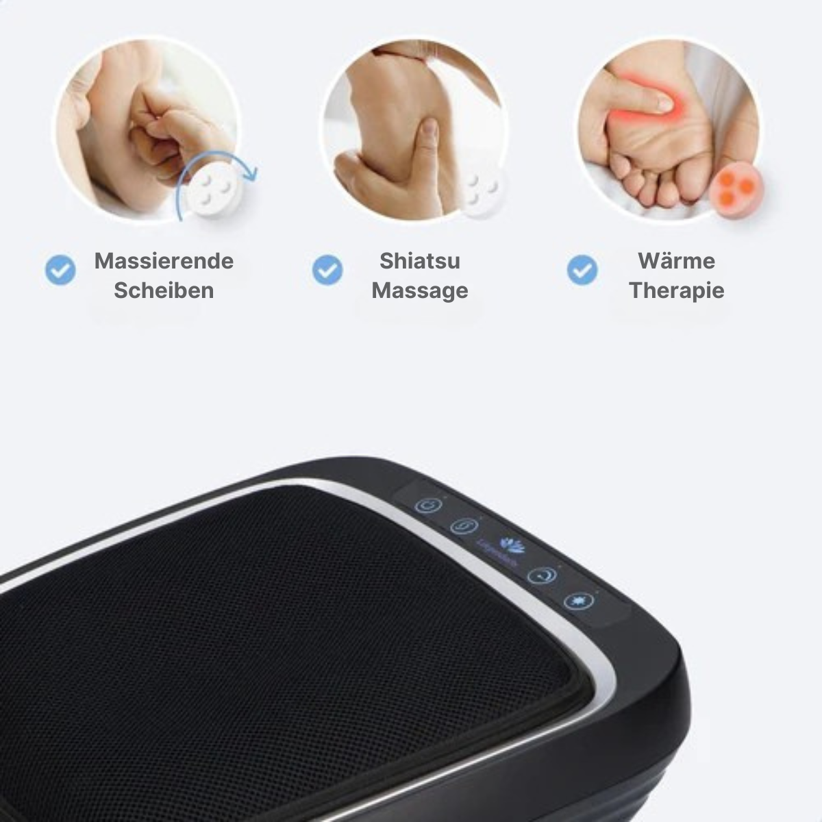 Lifeproducts - Fußmassagegerät Shiatsu - 18 beheizte Massageköpfe - Infrarotwärme - Schwarz