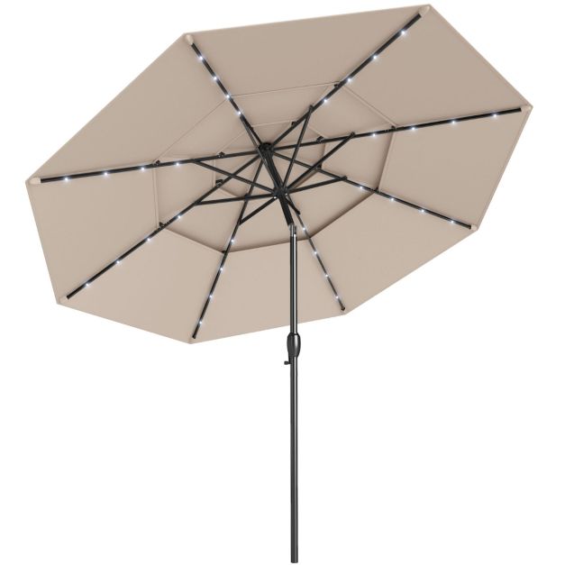 Coast 3-lagiger Terrassenschirm Ø 313 cm – Solar-LED – neigbar – Kurbelbedienung – Beige