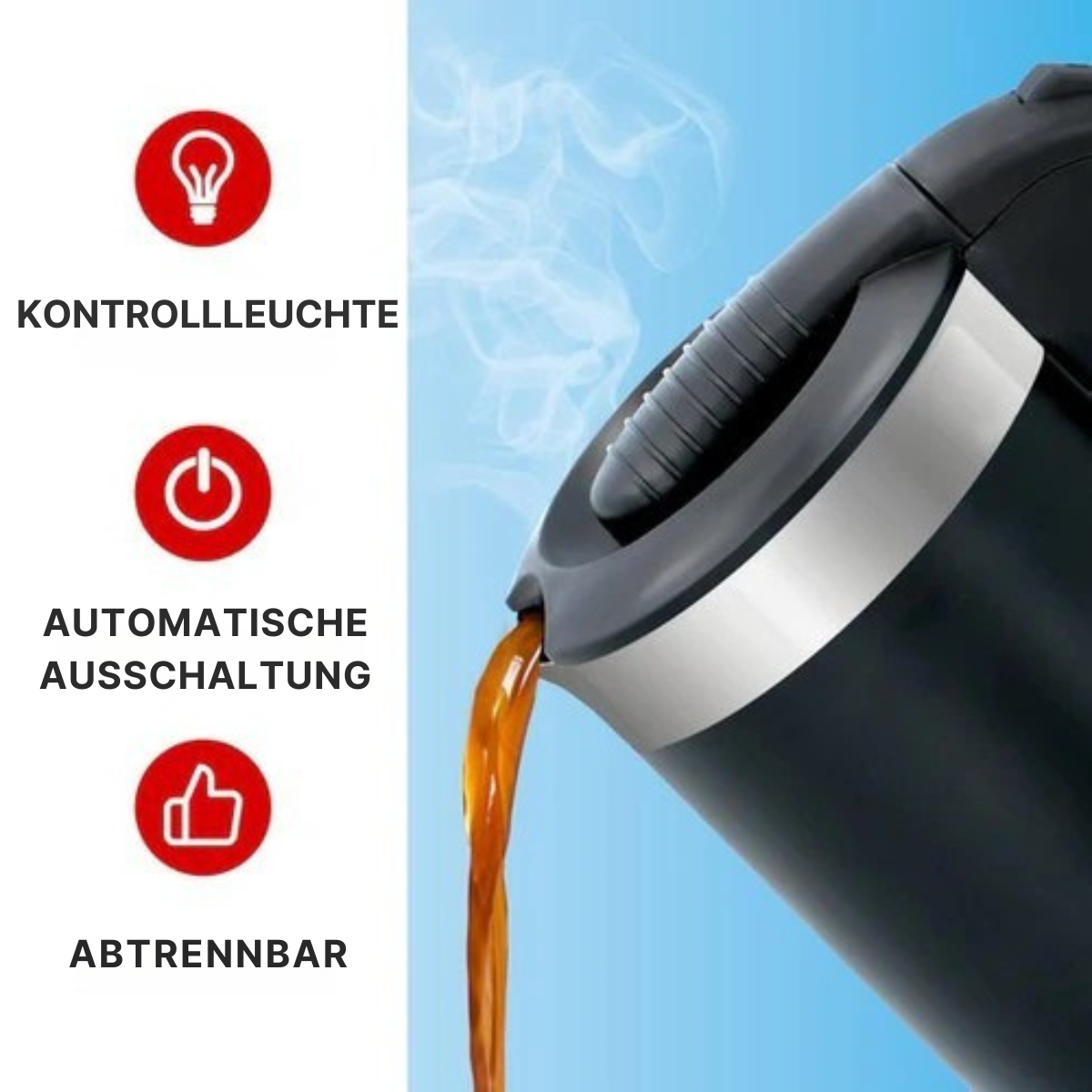 All Ride Wasserkocher - 0,5L - 24V - 300W - Kochtrockenschutz - Schwarz