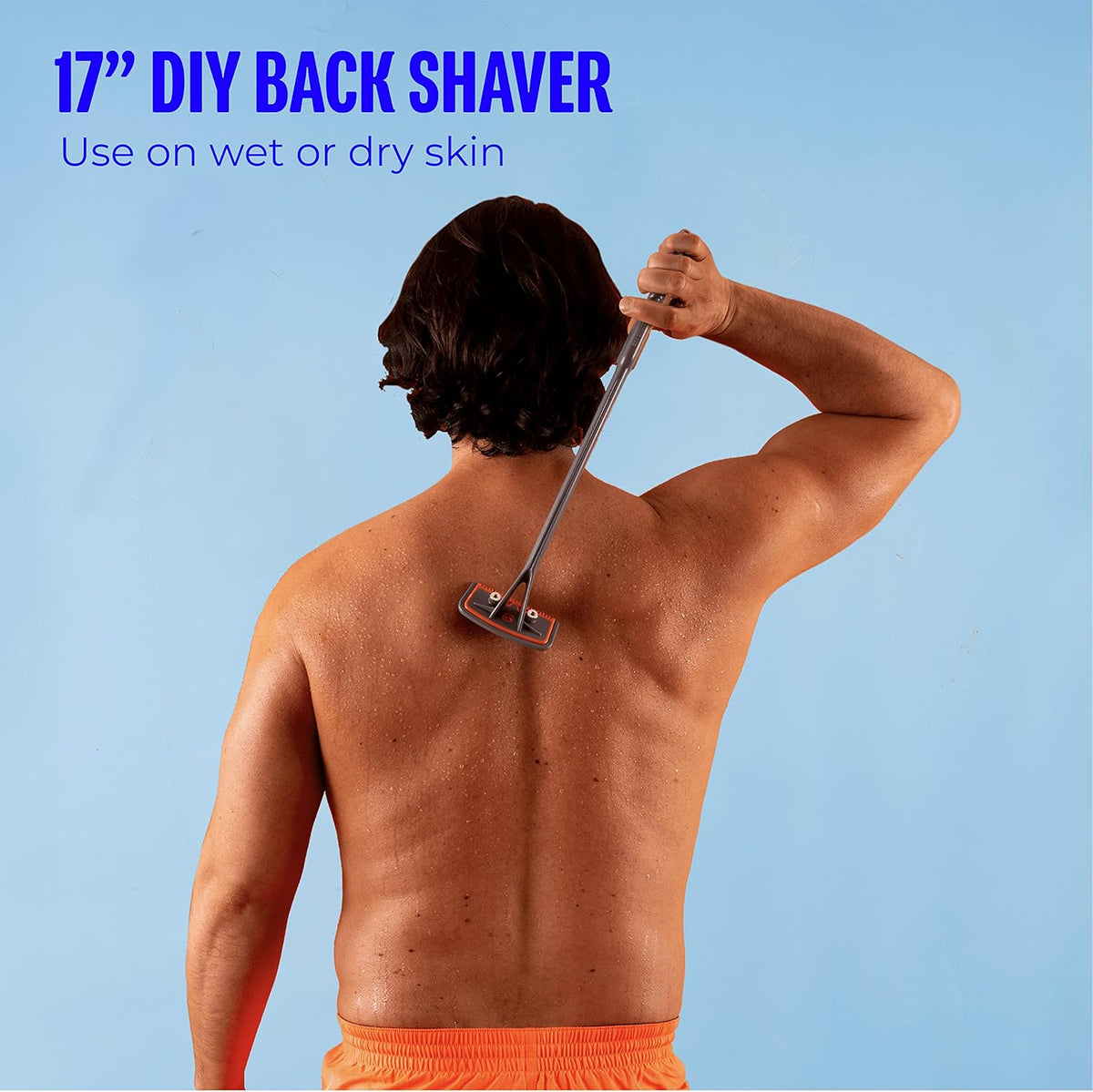 BRO SHAVER 2.2 Rückenrasierer für Männer - 43 cm, Edelstahl, 2 Rasiereinstellungen, geeignet für Universal-Doppelklingen, grau