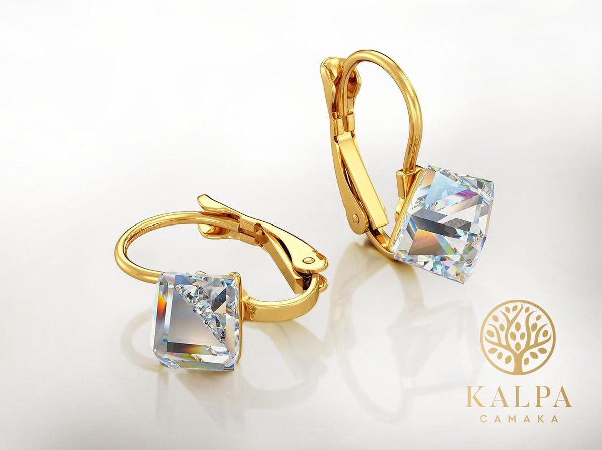 Yolora Damen Ohrringe mit Kalpa Camaka Kristallen - Gold - 18K Gelbgold plattiert