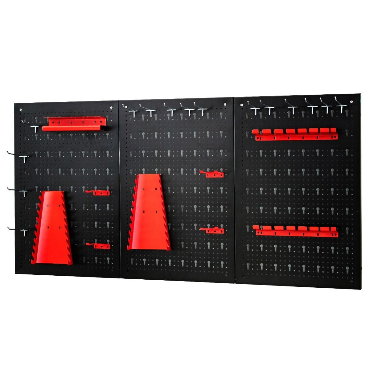 Pegboard Wall Organiser Metall Pegboard Tools Storage Kit mit 3 Pegboards & 25 hängenden Zubehör Schwarz+Rot