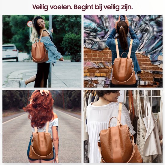 Glennoo Anti-Diebstahl-Rucksack - Damen - PU-Leder - Braun