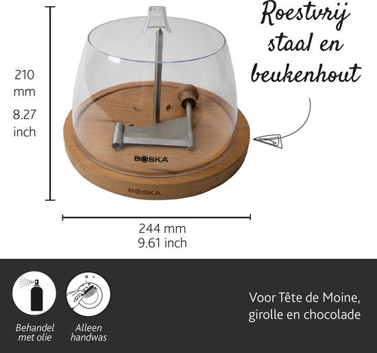 Boska Käseschleuder Amigo mit Stolp - Tete de Moine Käseschleuder - Tete de Moine - Schokoladenschleuder - 220 x 220 x 175 mm - Teilweise spülmaschinengeeignet - Küchenutensilien - Küchenzubehör - 10 Jahre Garantie