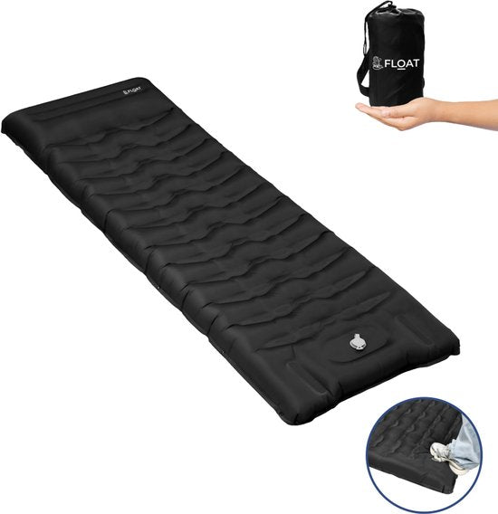 FLOAT Nomadic - 1-Personen-Schlafmatte mit Fußpumpe und Klicksystem - Stabiles und leichtes Luftbett für Camping - 195x66x12 cm Luftmatratze - Selbstaufblasende Schlafmatte - Schwarz