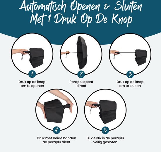 Sturmschirm faltbar - Sturmsicher bis 140km/h - Automatisch faltbar - Inkl. Schutzhülle und Reiseetui - Schwarz - Sunflake