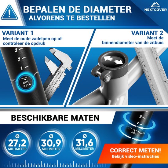 NEXTCOVER® Federsattelstütze - Das Original - Sattelstütze - 31.6 mm Durchmesser - Comfort-Spring Technologie - Mit Federung - Schwarz