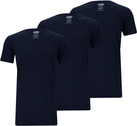 Comfort Essentials - Herren-T-Shirts - Extra lang - Navy XXL - 3er-Pack - V-Ausschnitt - Unterhemd Herren