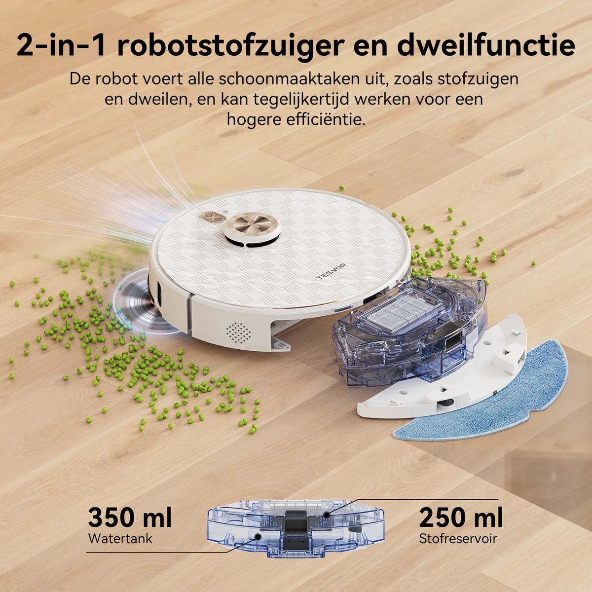 Tesvor S8 Pro Roboterstaubsauger mit Wischfunktion – 8000 Pa Saugkraft, LiDAR-Navigation, Teppicherkennung, 240 Min. Betriebszeit – Weiß – 116,84 × 76,2 × 38,1 cm