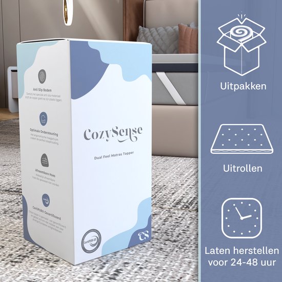 CozySense® DualFeel Topper Matratze 90x200 - Matratzenauflage - Obere Abdeckung Matratze - Mit kühler & warmer Seite - CertiPUR® - Mittlere Festigkeit - 7,5 cm - Waschbarer Bezug