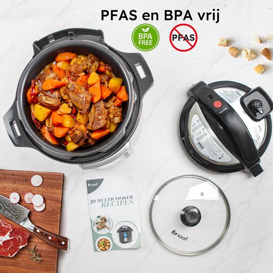 Multikocher - 11-teiliges Set - 6L - 12 automatische Programme - Langsamkocher, Reiskocher, Dampfgarer, Schnellkochtopf - Grau - von Saaf