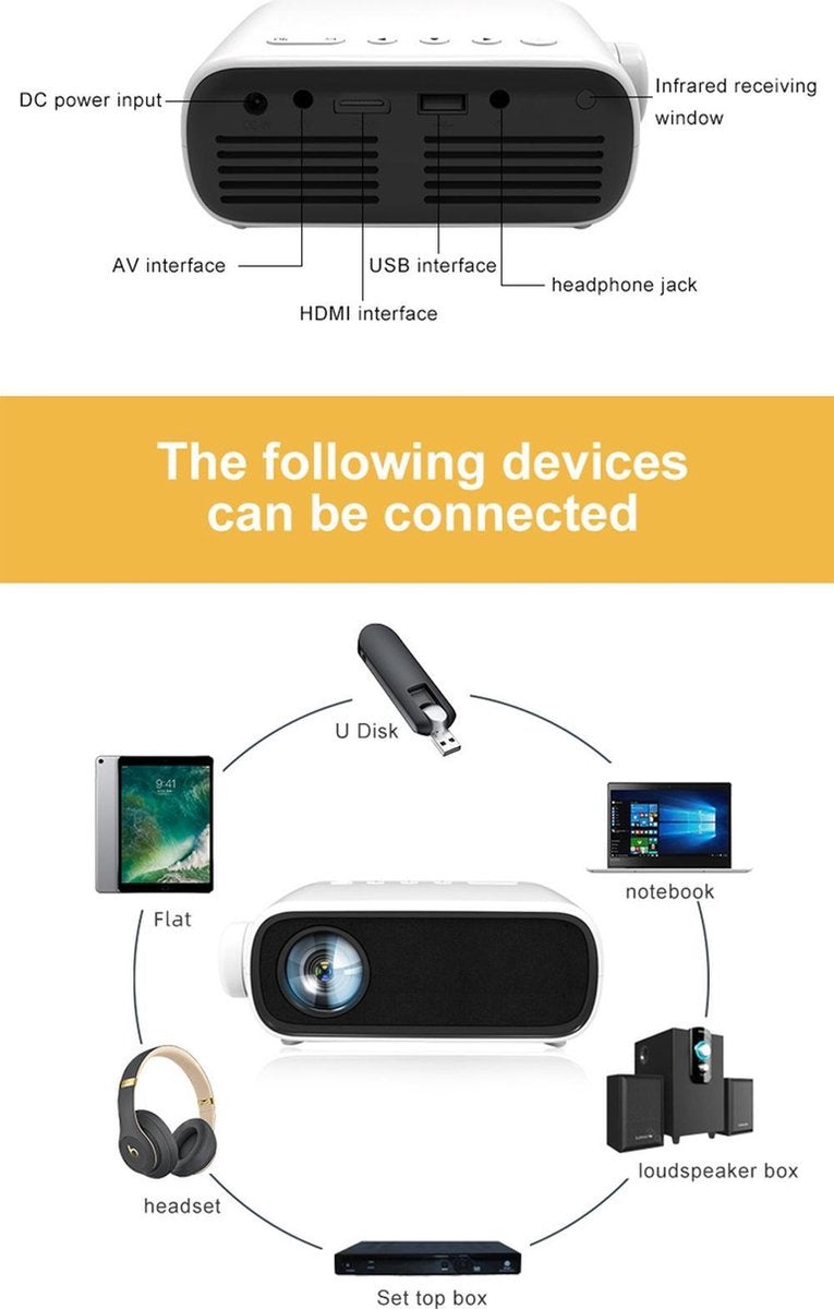 Fuegobird YG280 Mini-Beamer - Projektor - LED - 1080P - HD Weiß