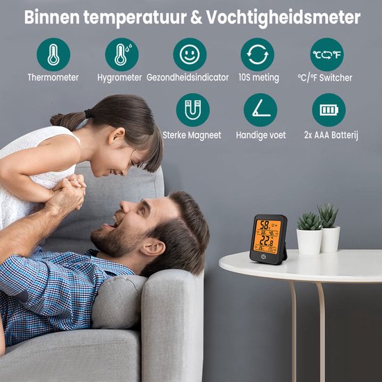 Ease Electronicz Hygrometer Min/Max - Luftfeuchtigkeitsmesser - Digitale Wetterstation - Luftfeuchtigkeitsmesser - Thermometer für Innenräume - Mit Beleuchtung