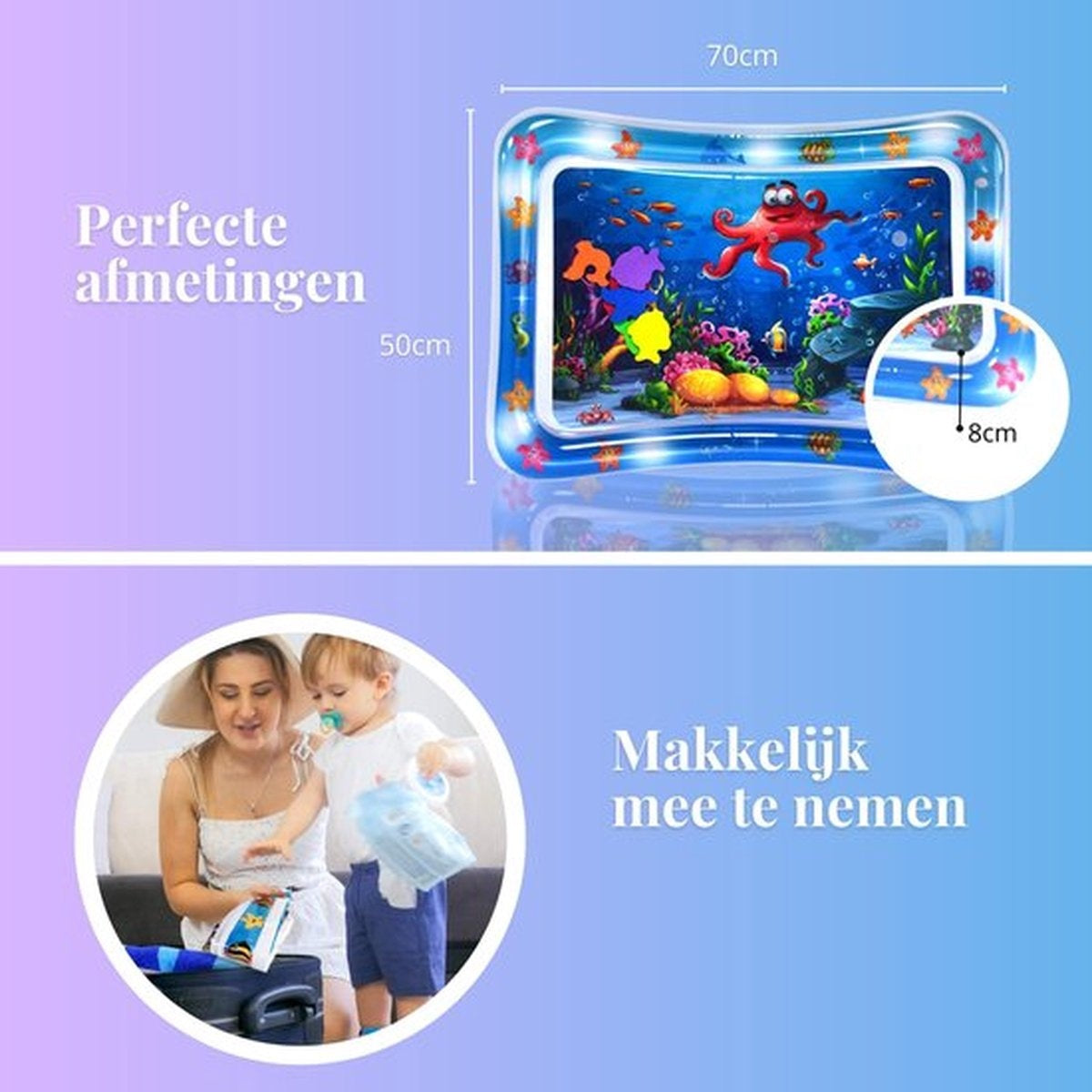 Tenify Wasser Spielmatte - Wasser Matte - Spielmatte - aufblasbar - Tummy Time - Baby Spielzeug 0 Jahr - Mutterschaft Geschenk - Blau