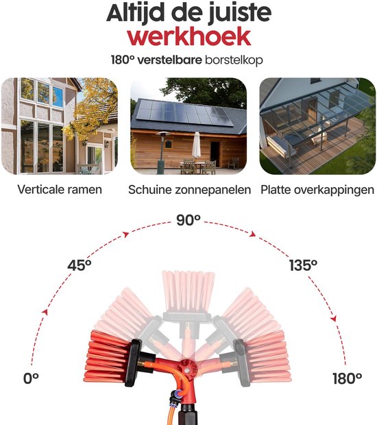 Infinity Goods Teleskop-Fensterreinigungsbürste 7,5 m – Fensterwischer – Fensterwischer – Seifenspender – Wasserdurchlauf – Schwarz/Rot