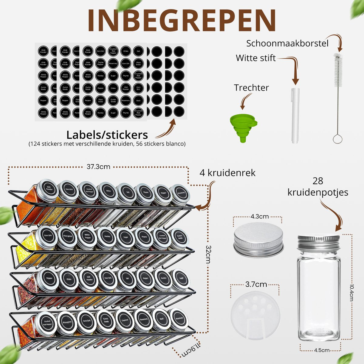 SV Living Gewürzregal Schwarz 37,3x11,9x6 cm - 32 Glasgewürzdosen mit Zubehör - Aufhängbar mit oder ohne Bohrer