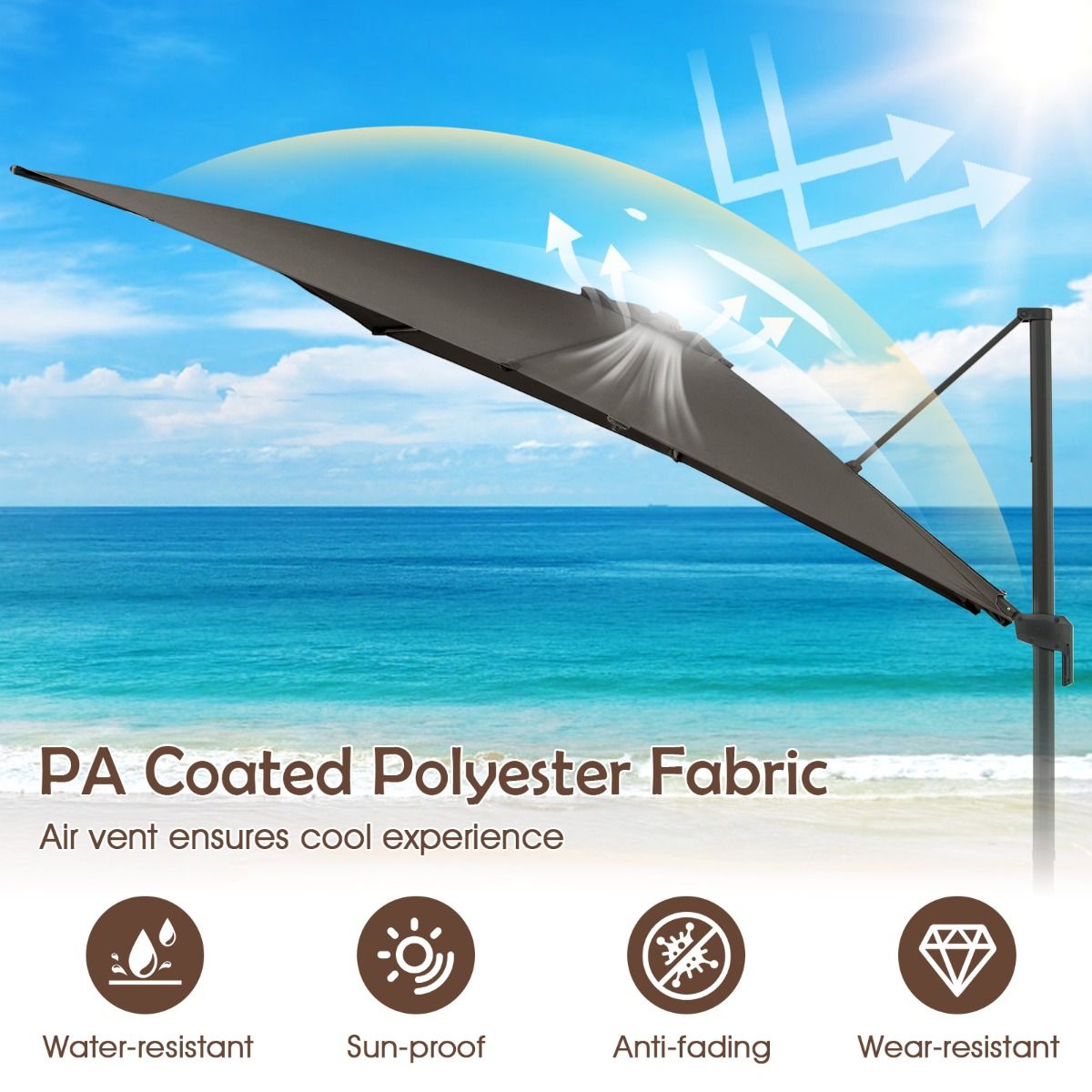 Coast Quadratischer Sonnenschirm – um 360° drehbar – Neigung verstellbar – grau 300 x 300 cm