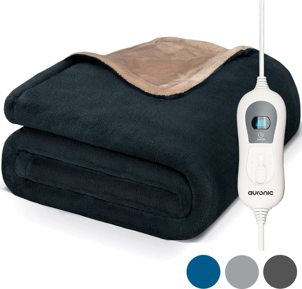 Auronic - Elektrische Heizdecke - für 2 Personen - 3 Stufen - mit Timer - 200 x 180 cm - Anthrazit